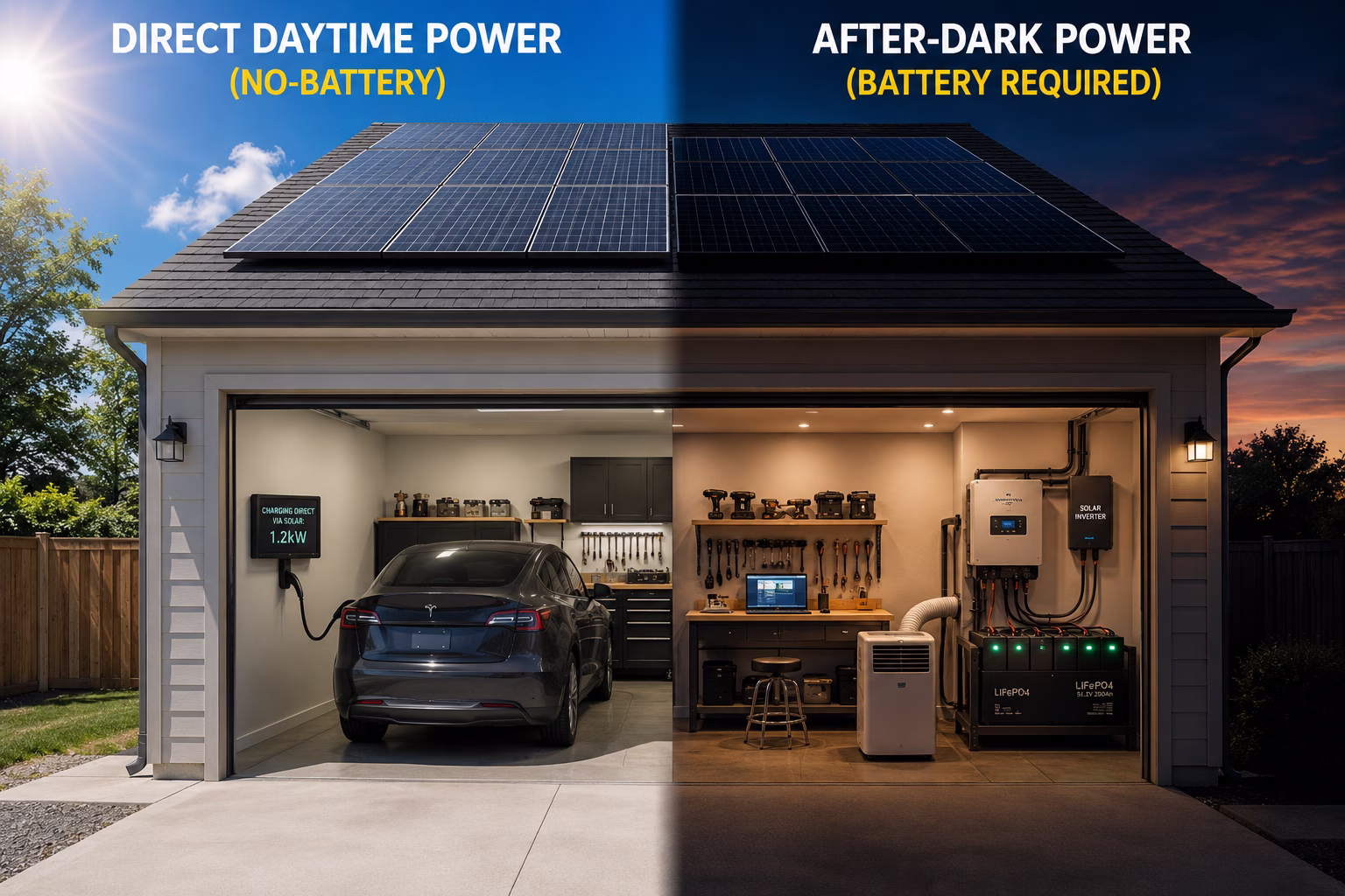 EV charging in solar-powered detached garage